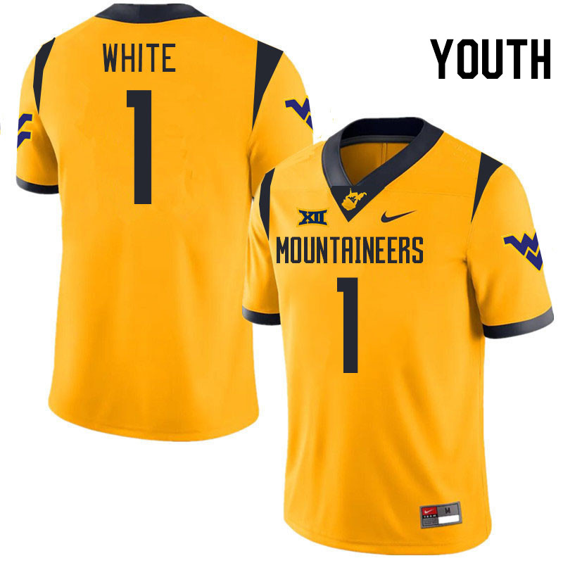 Youth #1 Jahiem White West Virginia Mountaineers College 2024 New Uniforms Football Jerseys Stitched